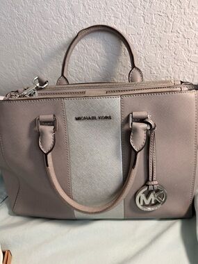 Michael Kors Blush Gray and Silver Satchel with MK Charm